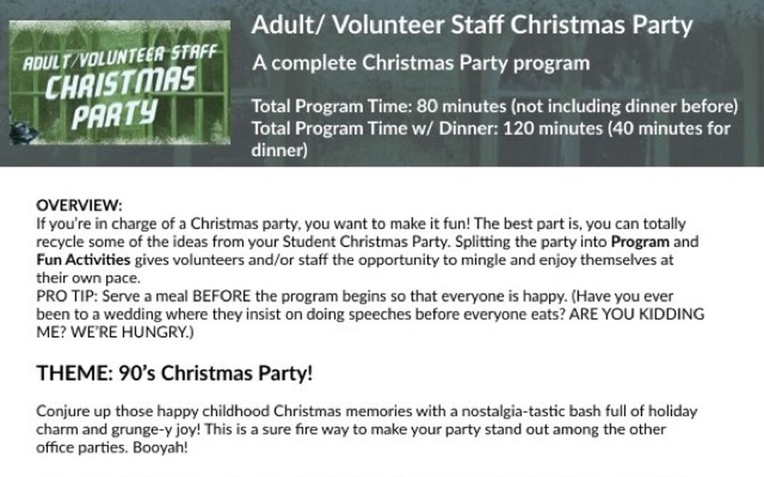 Adult Volunteer/Church Staff Christmas Party Program Sheet image number null